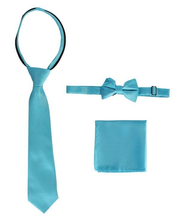 STS-BOYS-3 PC SET-SOLID-TIE-BOWTIE-P SQ-20 COLORS-SIZE 2-4 AND 5-7 AND 8-18