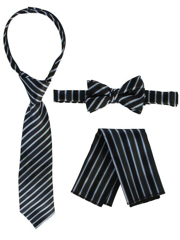 RTS-BOYS-3 PC SET-CTRIPED-TIE-BOWTIE-P SQ-17 COLORS-SIZE 2-4 AND 5-7 AND 8-18