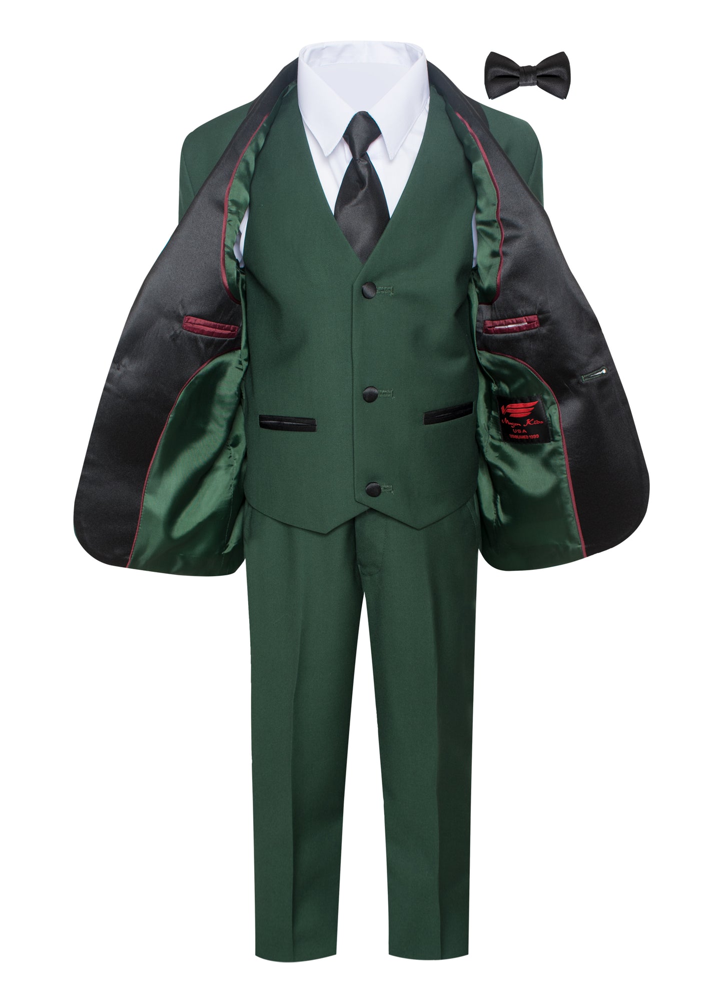 TX-1026 Boys formal Hunter Green Shawl Lapel tuxedo suit Slim Fit (7 pcs)