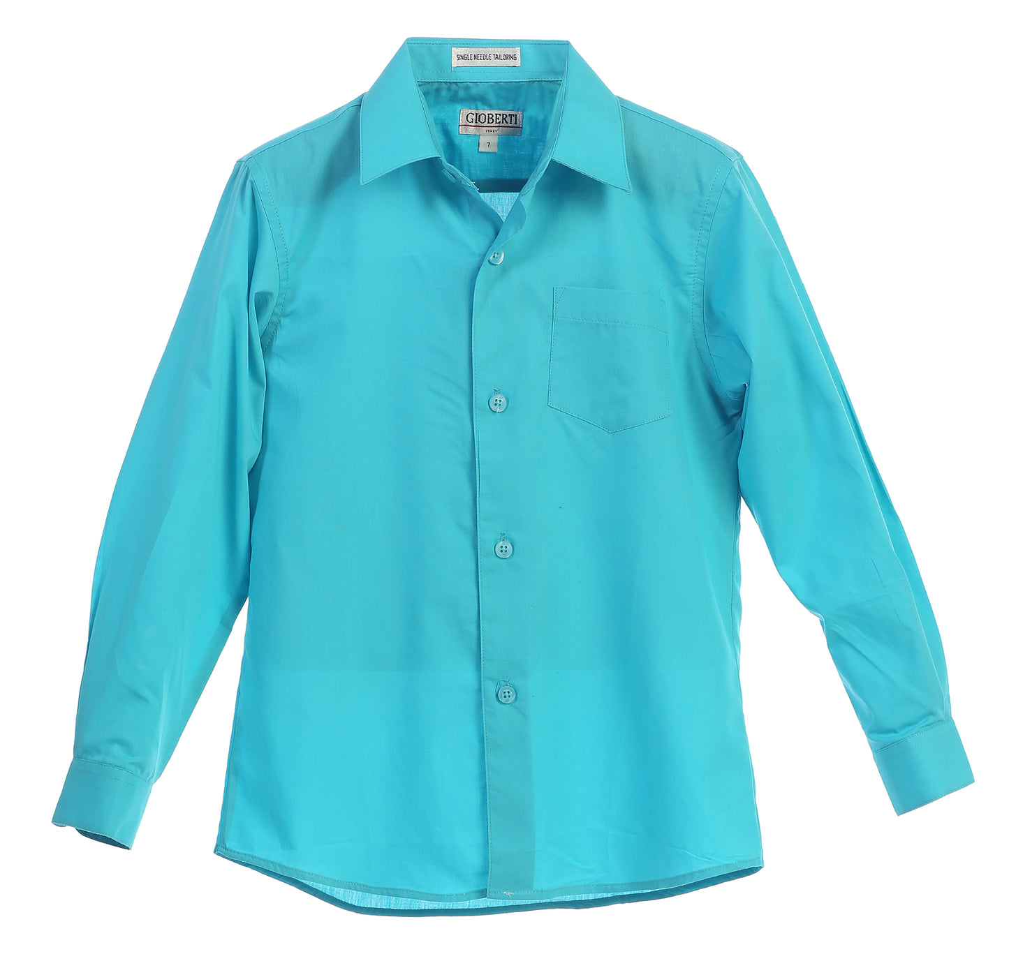 DS-85 Boys Long Sleeve Solid Dress Shirt IN 6 COLORS (BURG-TURQ-NAVY-TEAL GREEN-TEAL-FUCSHIA) SIZE 2-18