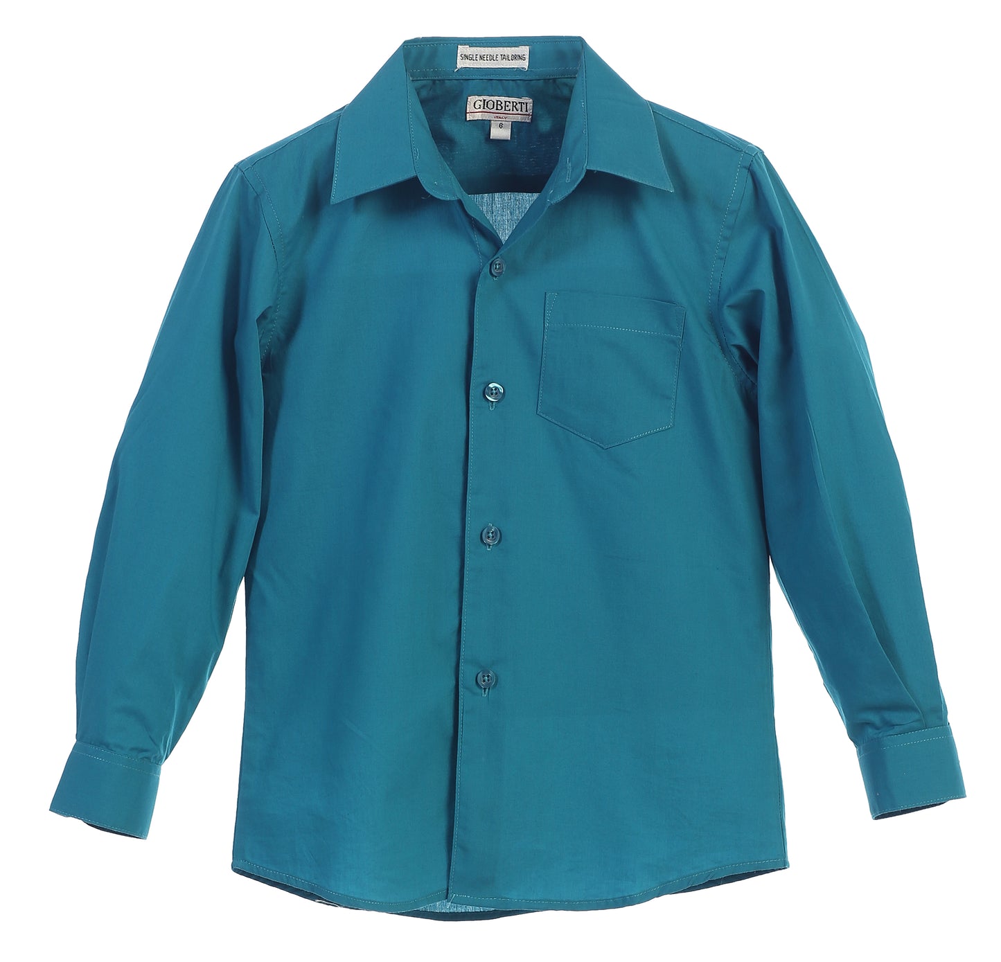 DS-85 Boys Long Sleeve Solid Dress Shirt IN 6 COLORS (BURG-TURQ-NAVY-TEAL GREEN-TEAL-FUCSHIA) SIZE 2-18
