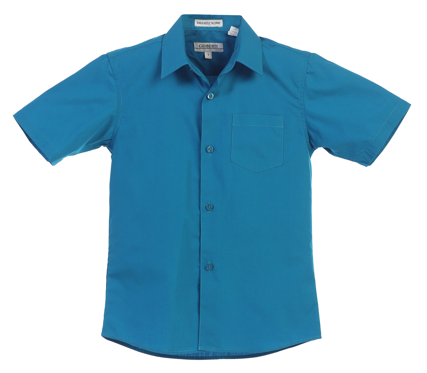 DS-85S Boy's Short Sleeve Solid Dress Shirt IN 7 CLORS (R BLUE-CORAL-PINK-TEAL GREEN-PURPLE-RED-TURQ) SIZE 4-18) SIZE 4-18