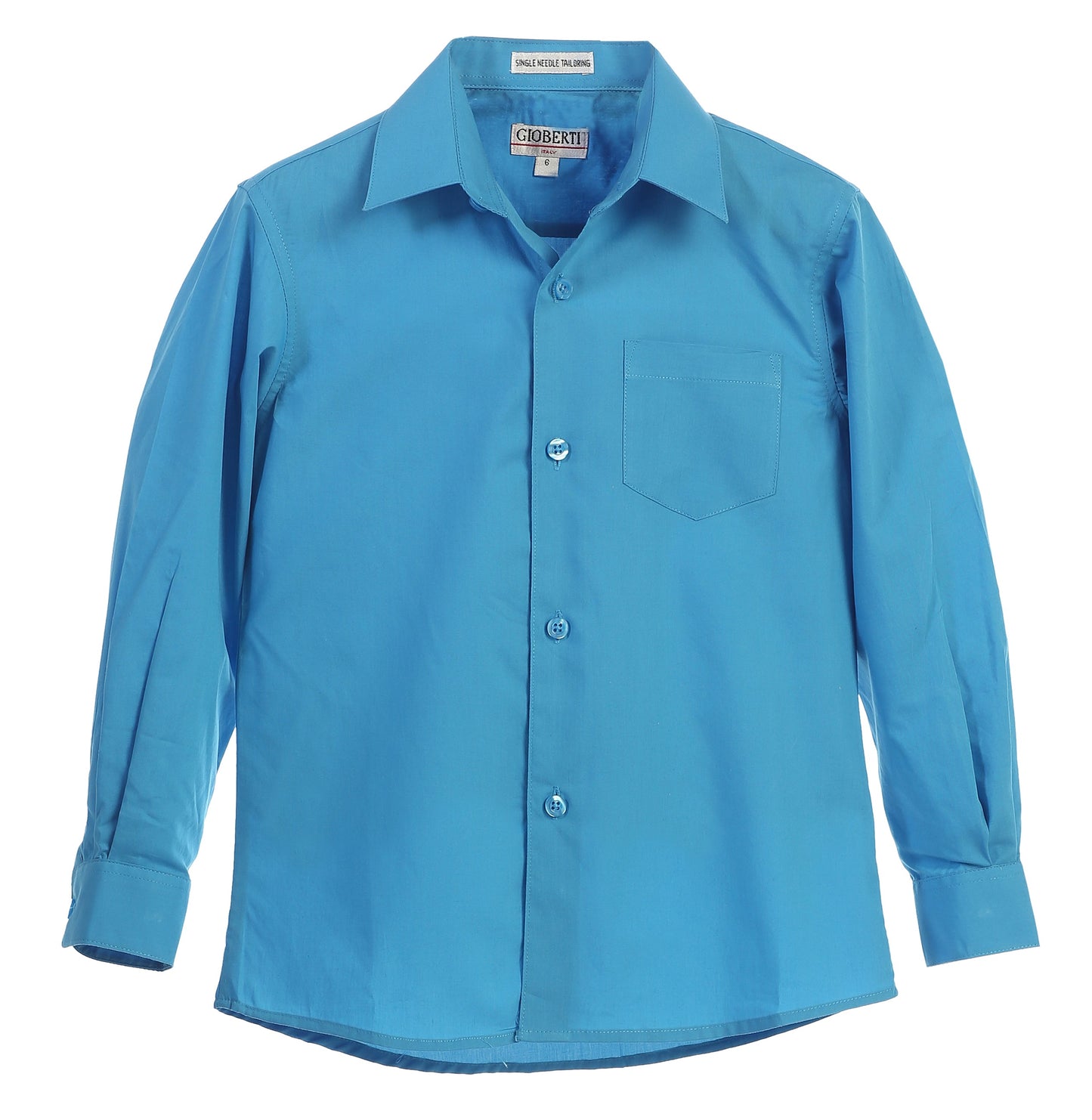 DS-85 Boys Long Sleeve Solid Dress Shirt IN 6 COLORS (BURG-TURQ-NAVY-TEAL GREEN-TEAL-FUCSHIA) SIZE 2-18