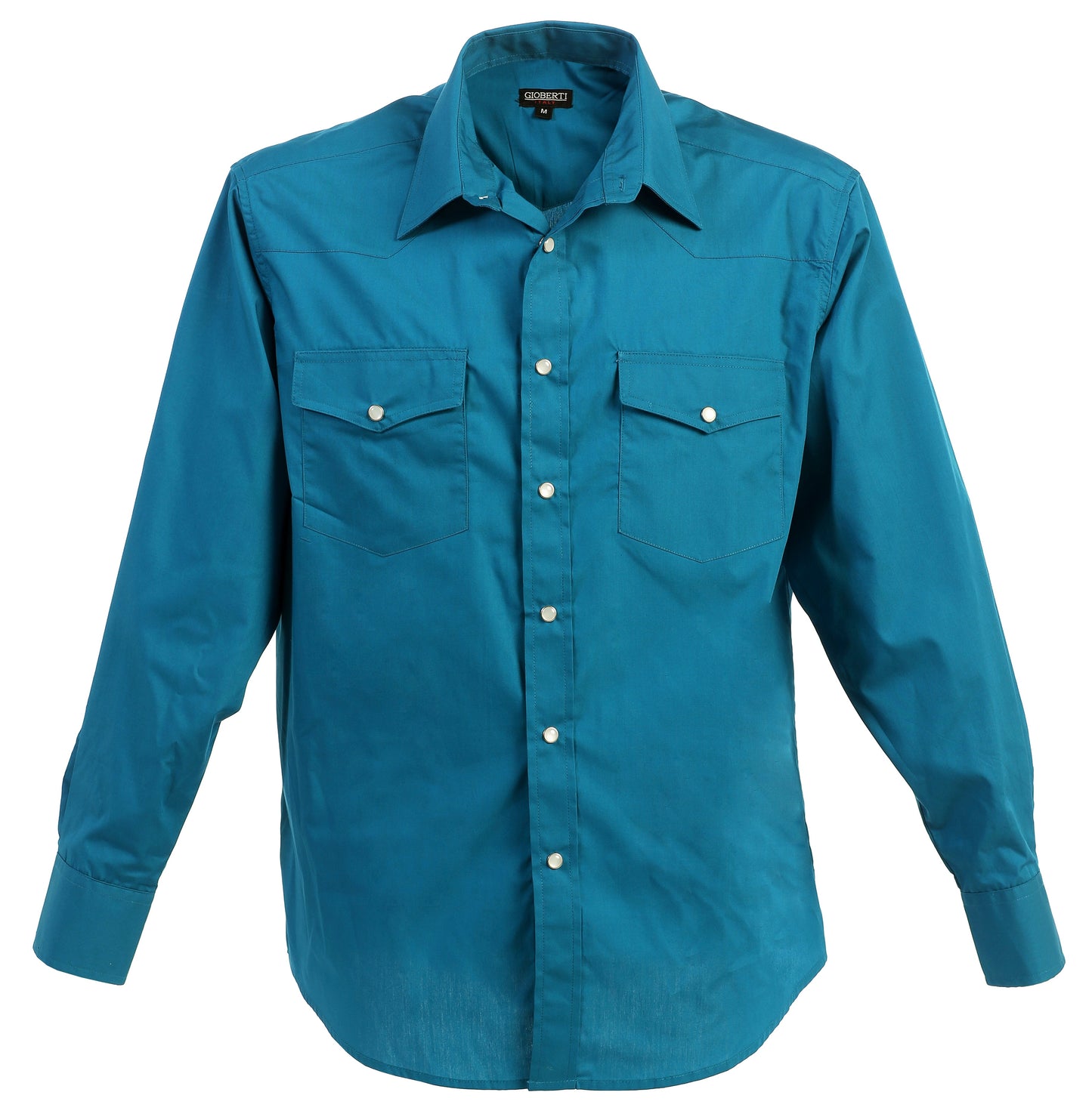 Men’s Solid Long Sleeve Western Shirt with Pearl Snap-on Buttons