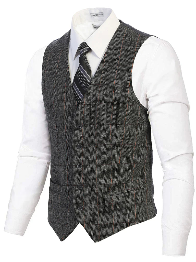 VS-953 Men's 5 Button Formal Tweed Suit Vest-PART-B