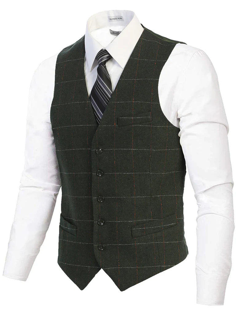 VS-953 Men's 5 Button Formal Tweed Suit Vest-PART-A