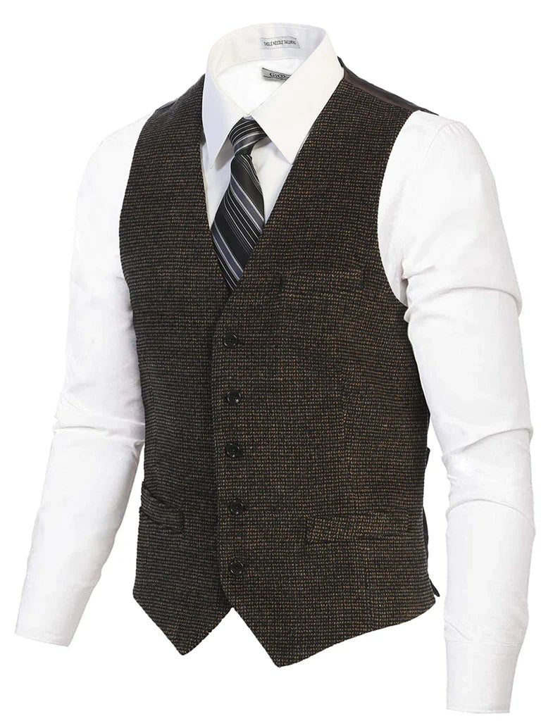 VS-953 Men's 5 Button Formal Tweed Suit Vest-PART-A
