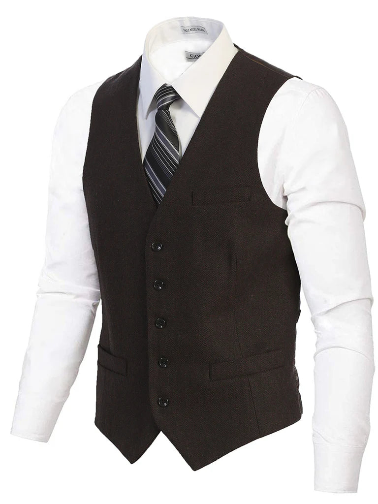 VS-953 Men's 5 Button Formal Tweed Suit Vest-PART-B