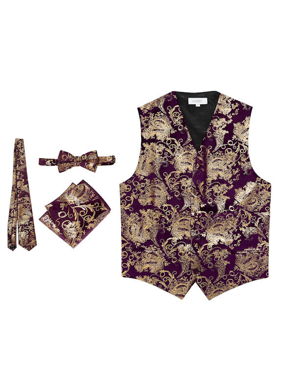 VSM-96P MEN'S 4PC FORMAL METALLIC PAISLEY VEST SET