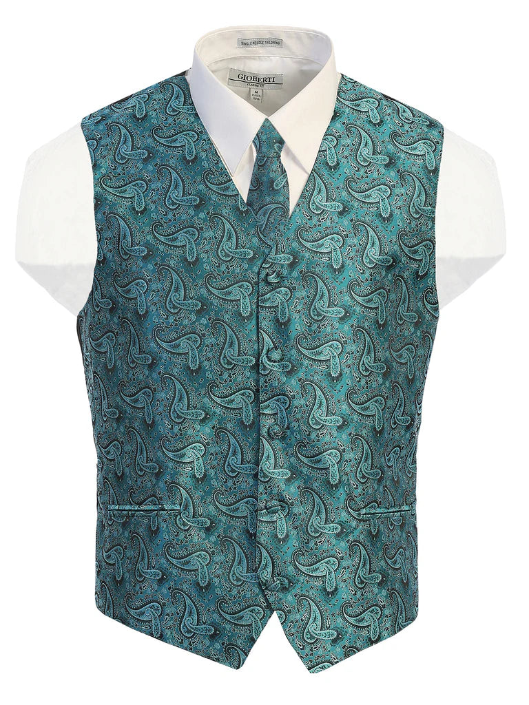 VSM-96p MEN'S 4PC FORMAL SATIN PAISLEY VEST SET PART-B