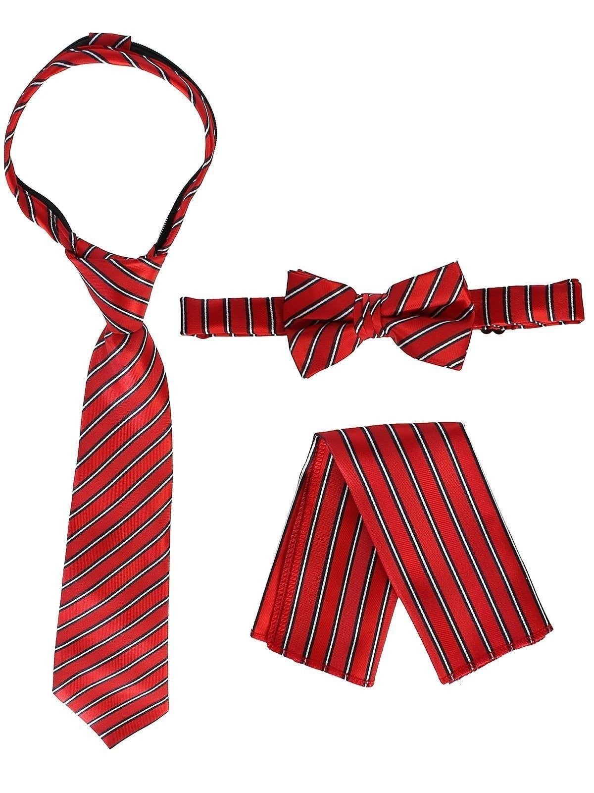 RTS-BOYS-3 PC SET-CTRIPED-TIE-BOWTIE-P SQ-17 COLORS-SIZE 2-4 AND 5-7 AND 8-18