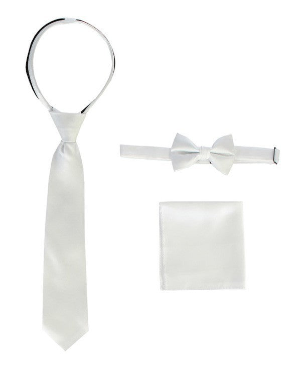 STS-BOYS-3 PC SET-SOLID-TIE-BOWTIE-P SQ-20 COLORS-SIZE 2-4 AND 5-7 AND 8-18