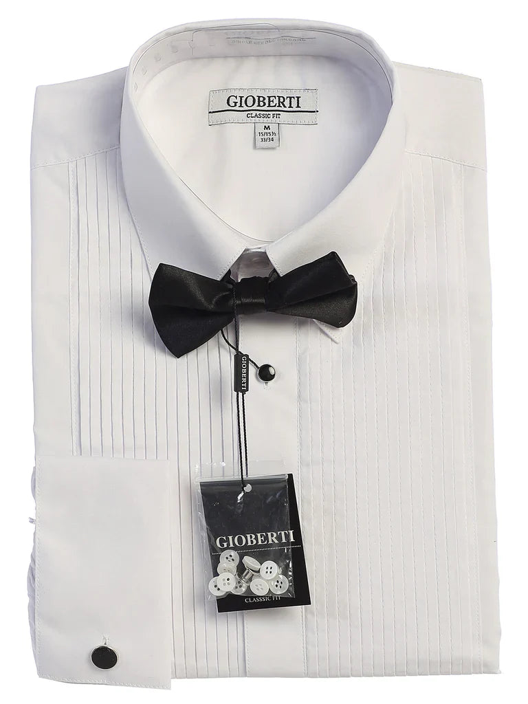 MEN'S WHITE FORMAL TUXEDO SHIRT WITH BOW TIE
