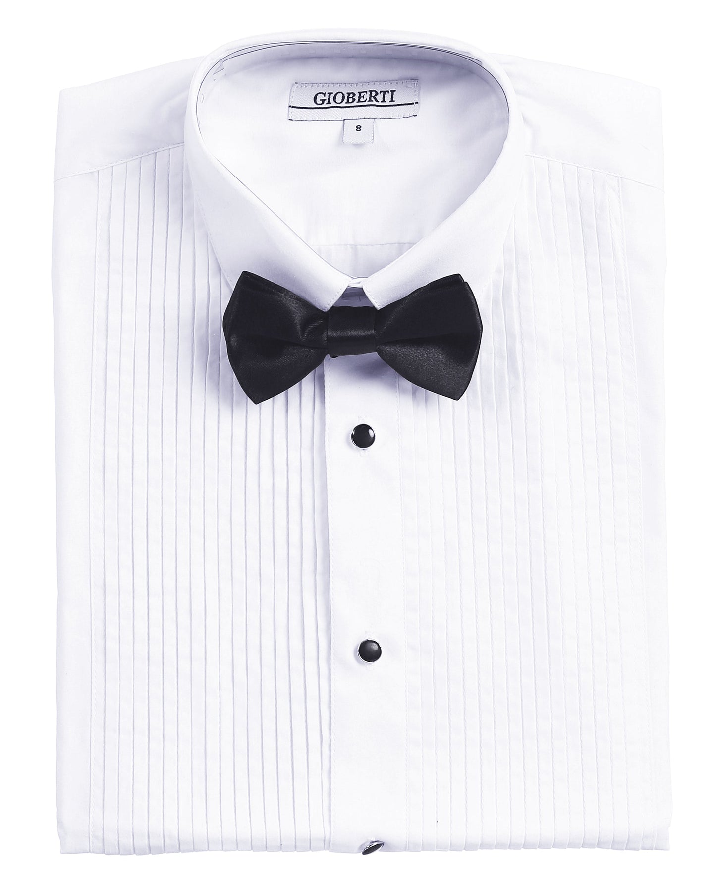 DS-85T Boy's White Tuxedo Dress Shirt, with Bow Tie and Metal Studs SIZE 2-18