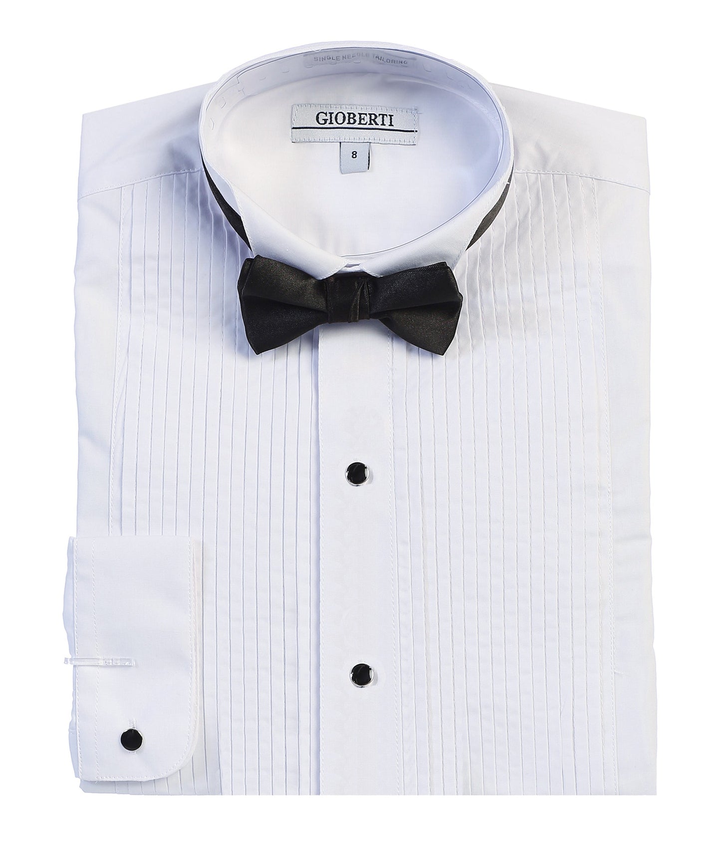 DS-85TW Boy's Wing Tip Collar White Tuxedo Dress Shirt with Bow Tie and Metal Studs SIZE 2-18