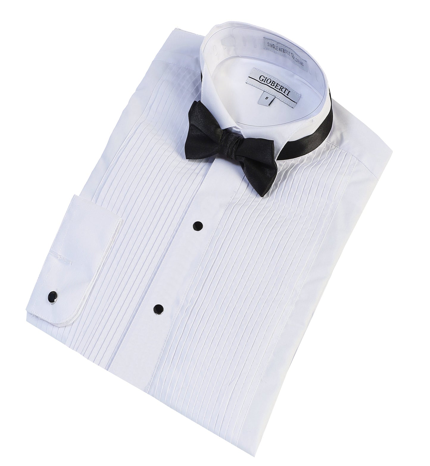 DS-85TW Boy's Wing Tip Collar White Tuxedo Dress Shirt with Bow Tie and Metal Studs SIZE 2-18