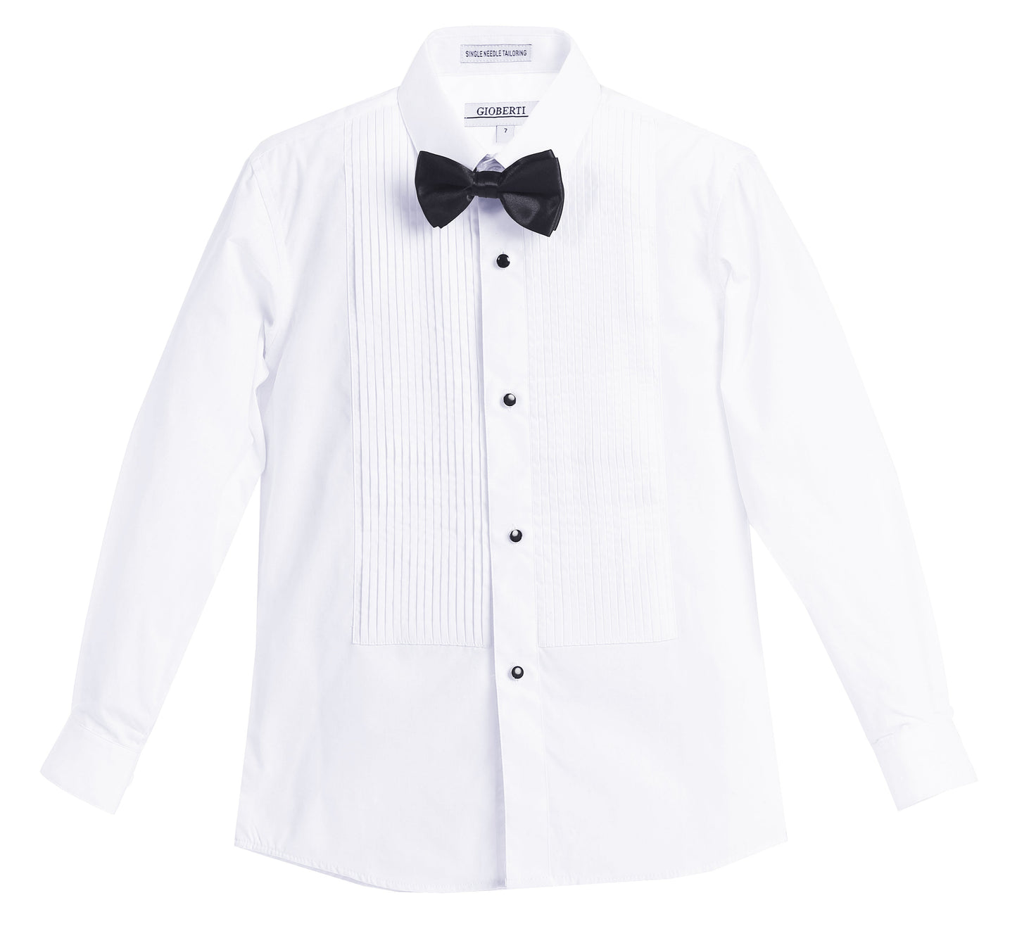 DS-85T Boy's White Tuxedo Dress Shirt, with Bow Tie and Metal Studs SIZE 2-18