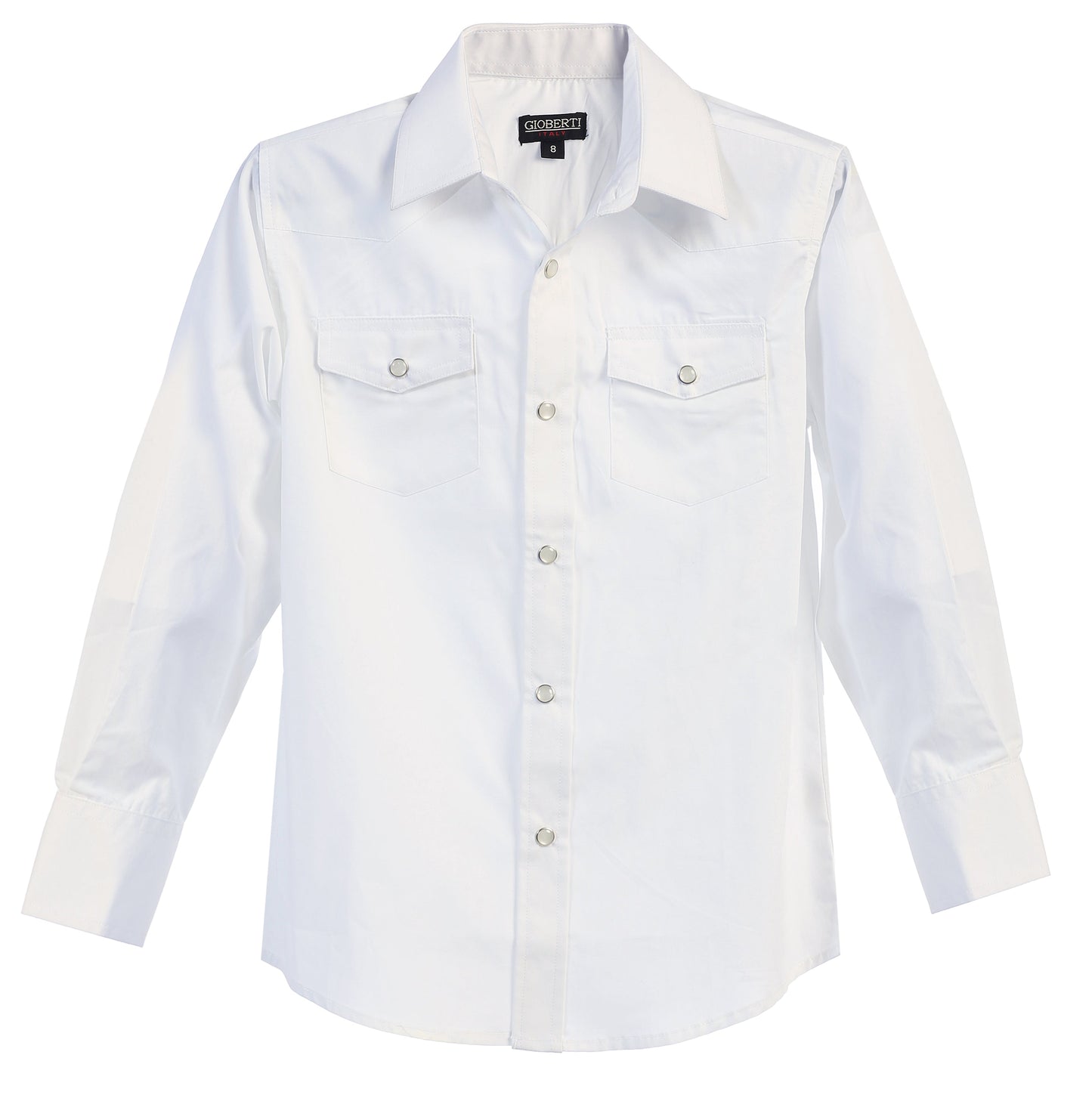 LS-85W-Boy's Casual Western Solid Long Sleeve Shirt with Pearl Snaps - 6 COLORS( RED-TURQ-BROWN-BURG-LIGHT BLUE-WHITE ) SIZE 4-18