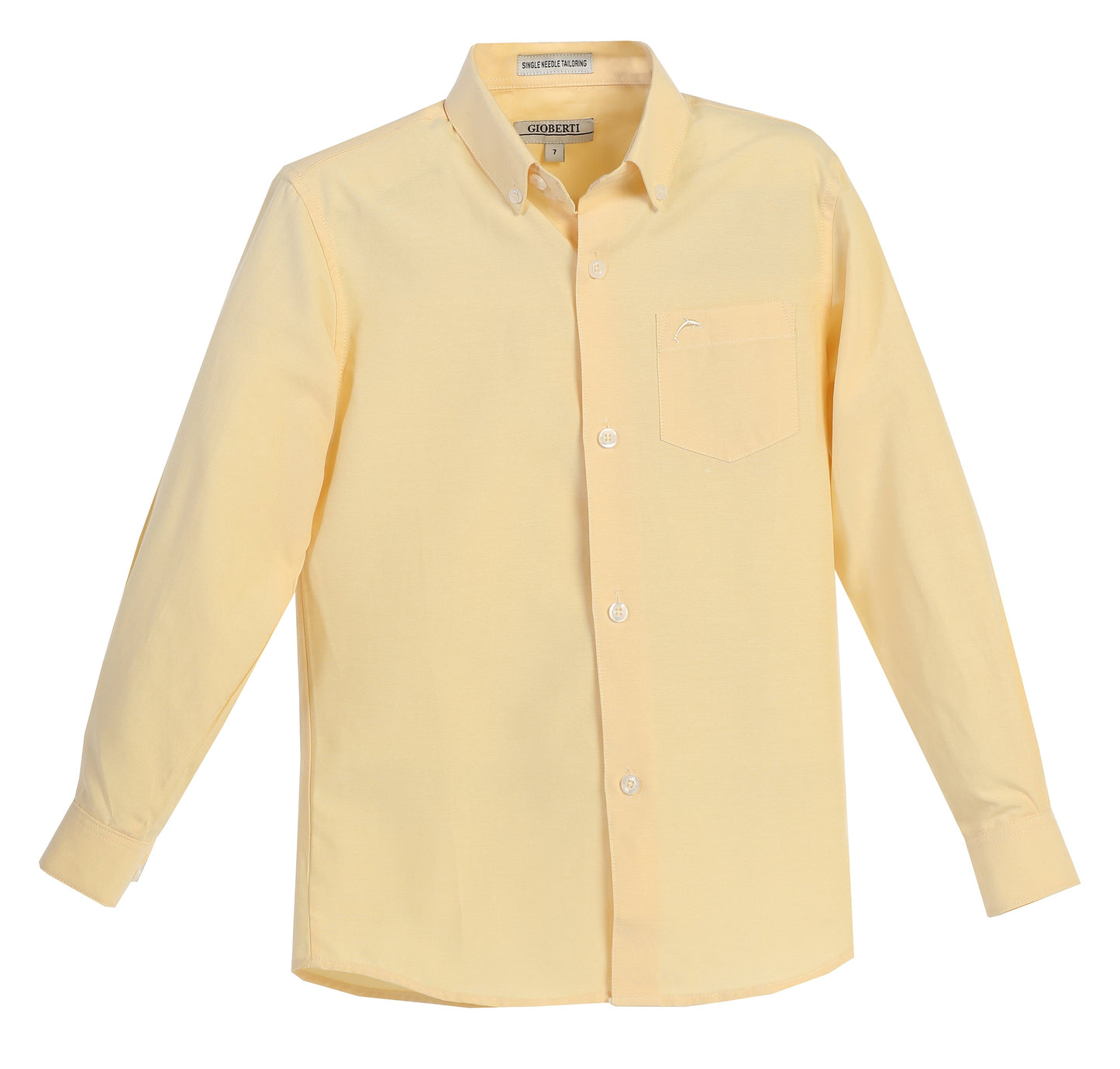 DSX-85 Boy's Oxford Long Sleeve Dress Shirt 6 COLORS (L BLUE-WHITE-PINK-AQUA-BLACK-YELLOW) SIZE 4-18