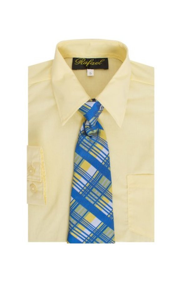 S-858 Boys formal dress shirt with striped tie IN 6 COLORS (BURGUNDY-LIGHT AQUA-SALMON-OLIVE-LIGHT YELLOW-ROYAL BLUE) SIZE 2-20
