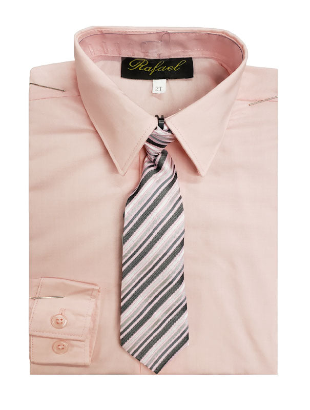 S-858 Boys formal dress shirt with striped tie IN 6 COLORS (WHITE-PINK-SILVER-RED-MELON-EMERALD) SIZE 2-20