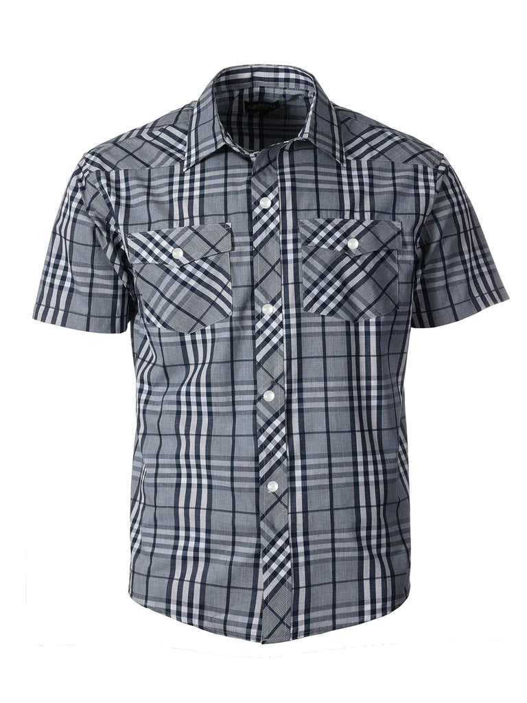 BOY'S SHORT SLEEVE WESTERN STYLE PLAID SHIRT