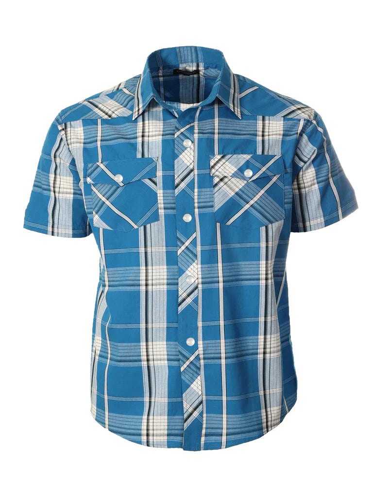 BOY'S SHORT SLEEVE WESTERN STYLE PLAID SHIRT