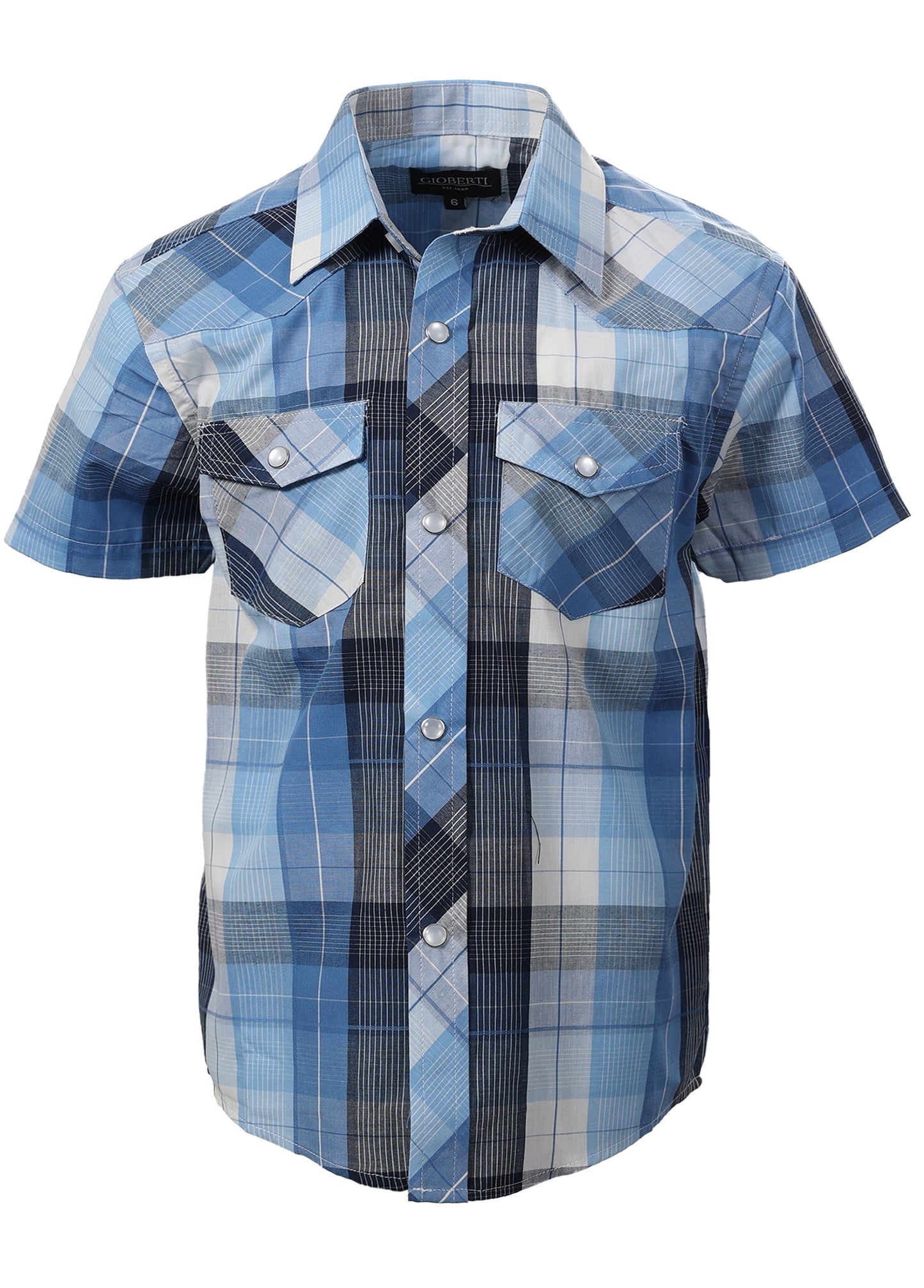 BOY'S SHORT SLEEVE WESTERN STYLE PLAID SHIRT