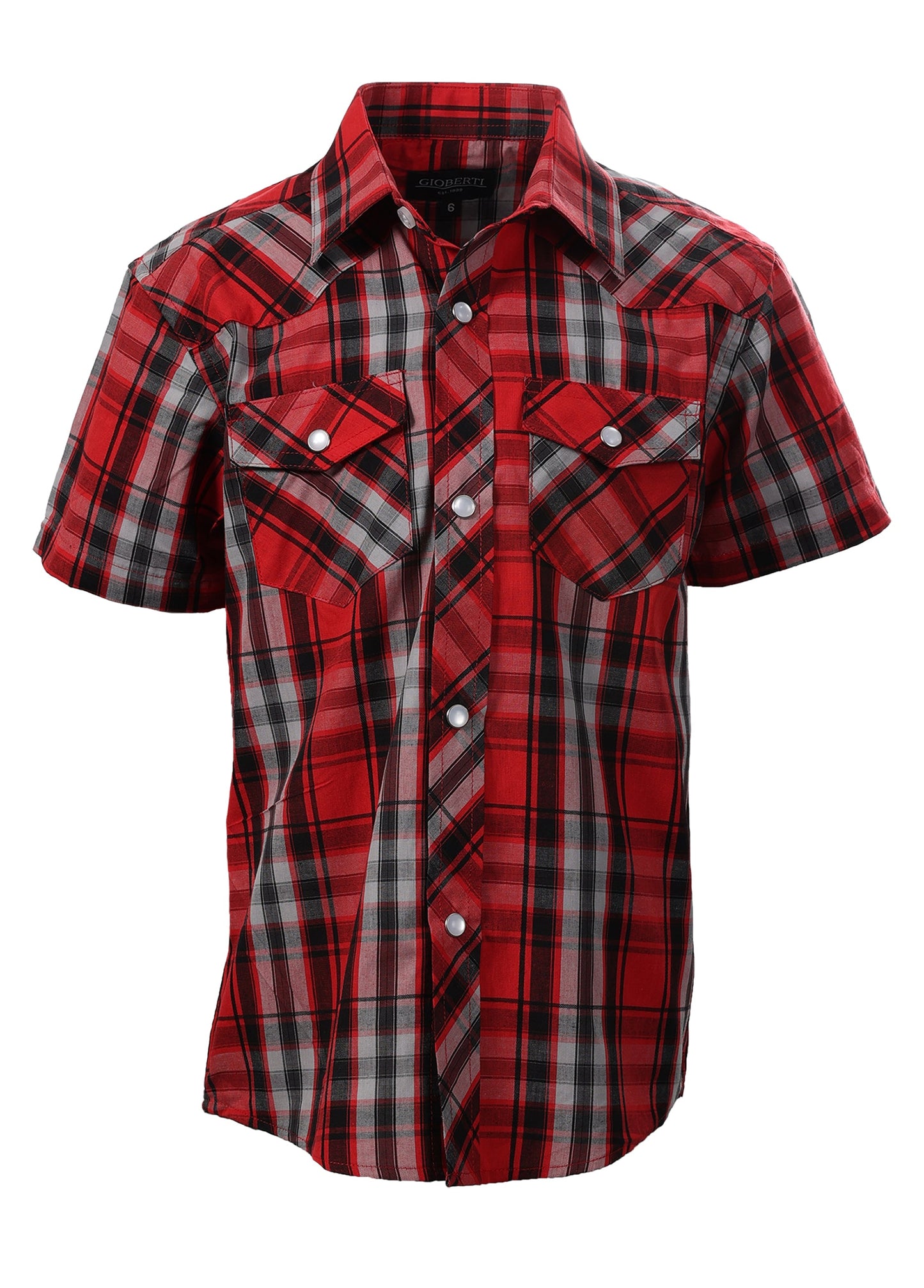 BOY'S SHORT SLEEVE WESTERN STYLE PLAID SHIRT