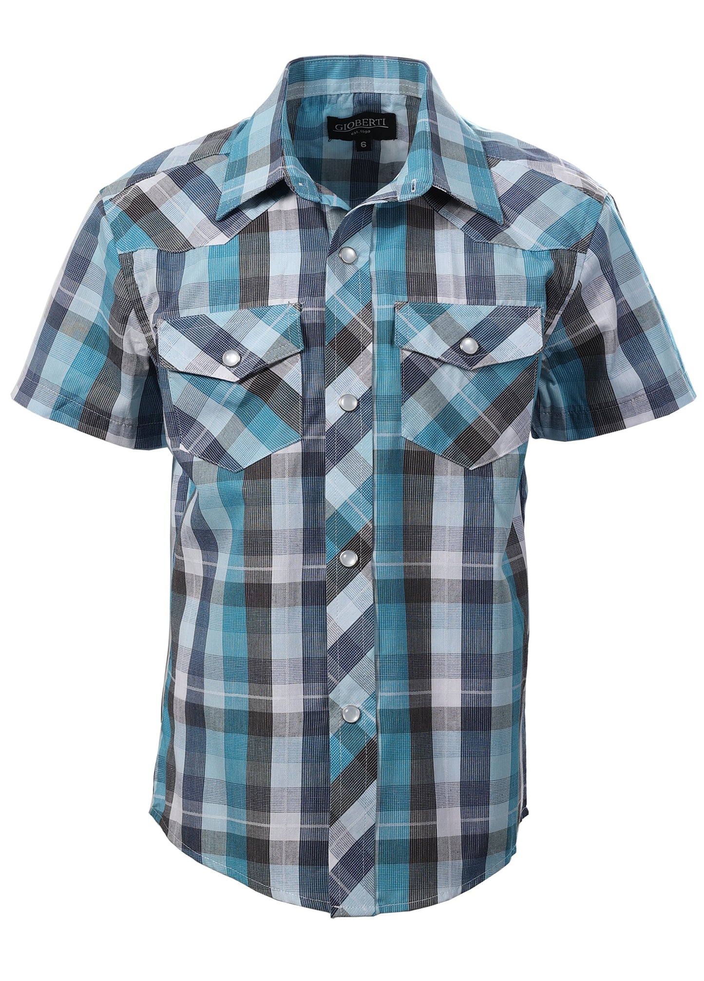 BOY'S SHORT SLEEVE WESTERN STYLE PLAID SHIRT