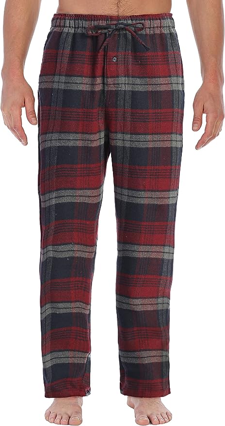 Men's Yarn Dye Brushed Flannel Pajama Pants, Elastic Waist