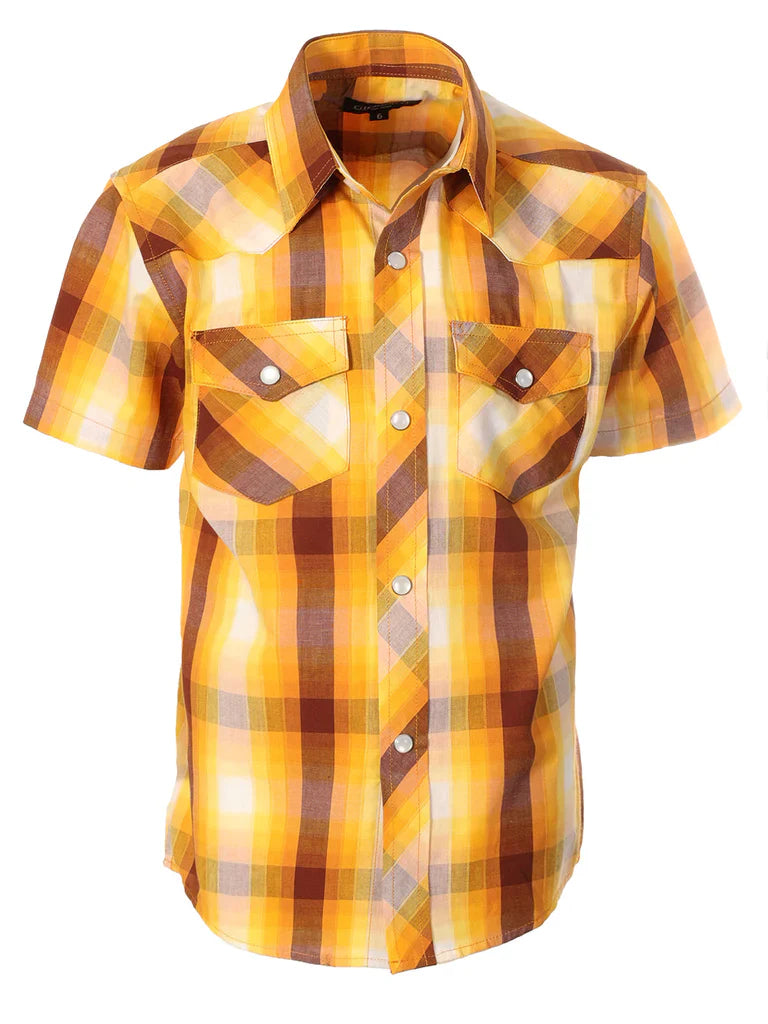 BOY'S SHORT SLEEVE WESTERN STYLE PLAID SHIRT