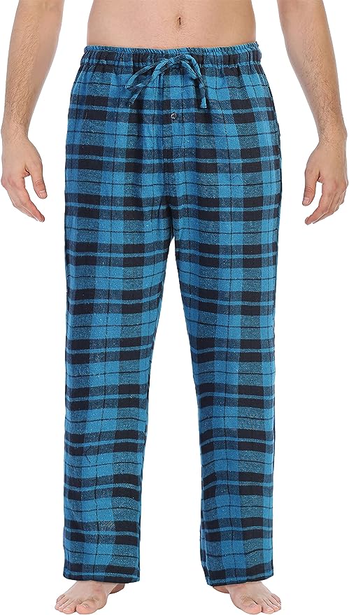 Men's Yarn Dye Brushed Flannel Pajama Pants, Elastic Waist