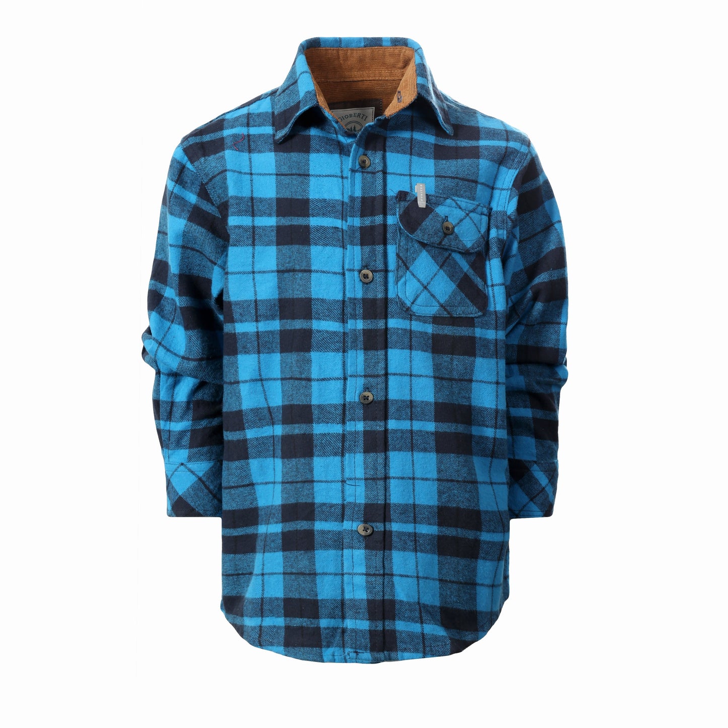 BOY'S SINGLE POCKET FLANNEL SHIRT WITH CORDUROY CONTRAST