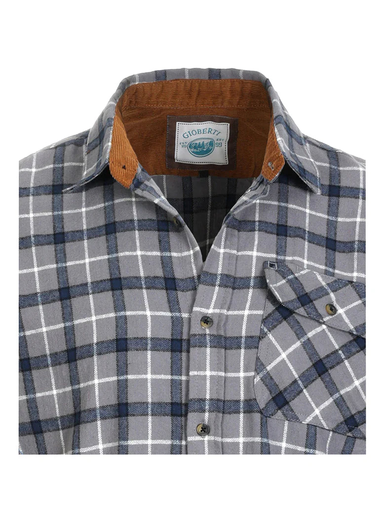 BOY'S SINGLE POCKET FLANNEL SHIRT WITH CORDUROY CONTRAST