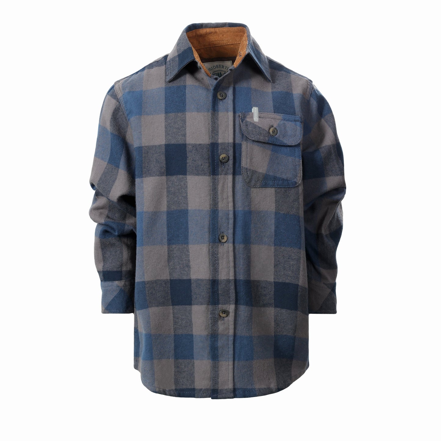 BOY'S SINGLE POCKET FLANNEL SHIRT WITH CORDUROY CONTRAST