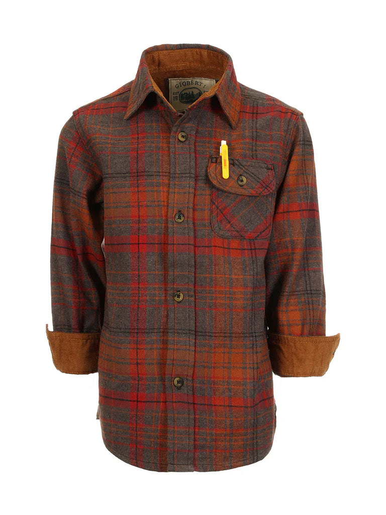 BOY'S SINGLE POCKET FLANNEL SHIRT WITH CORDUROY CONTRAST