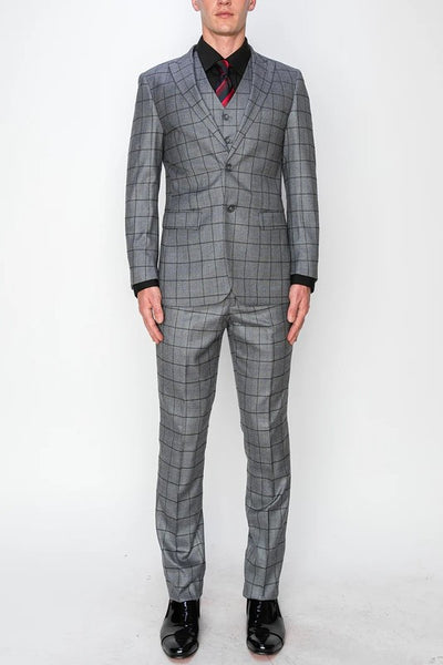 1502-GRAY-CHECKER-3PC-SLIM SIZE 34S-46S & 34R-56L & 38L-56L