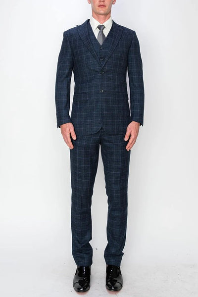 1502-INDGO-CHECKER-3PC-SLIM SIZE 34S-46S & 34R-56R & 38L-56L