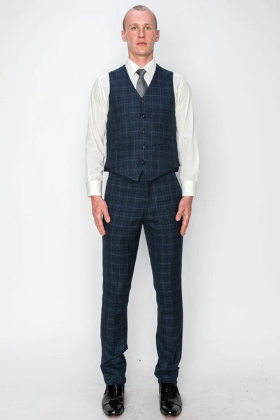 1502-INDGO-CHECKER-3PC-SLIM SIZE 34S-46S & 34R-56R & 38L-56L
