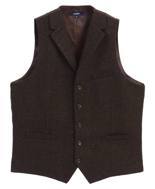VS-952-Men's 5 Button Tailored Collar Tweed Vest