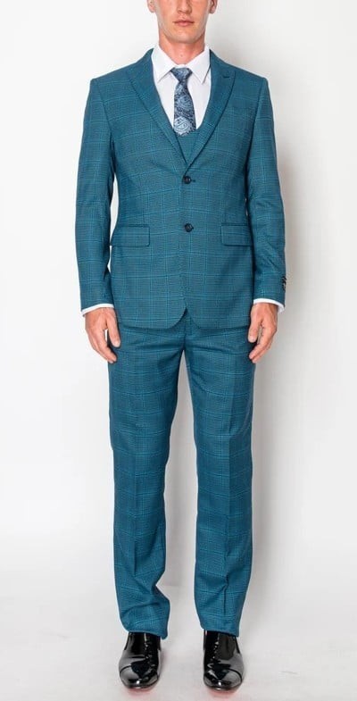 1061-CHECKER-TURQ-3PC-SLIM-REGULAR-SIZE 34R-44R