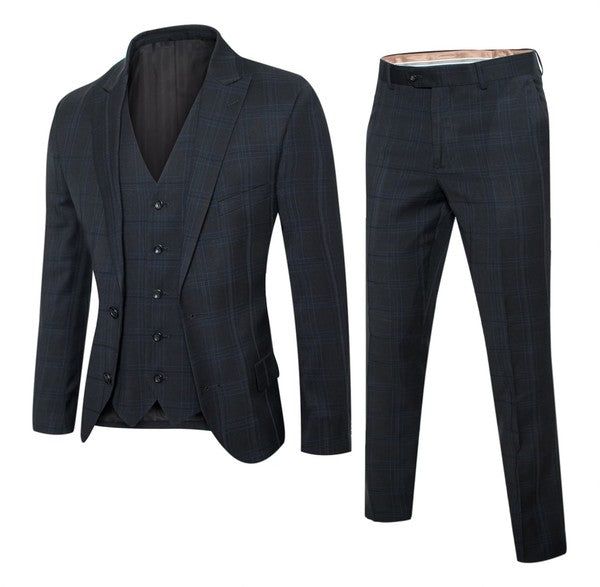 8703-BLACK-CHECKER-3PC-SLIM-REGULAR-SIZE 46R-56R