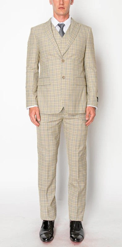 1051-BEIGE-CHECKER-3PC-SLIM-REGULAR-SIZE 34R-44R