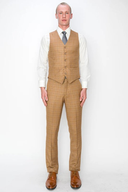 5021-BROWN-CHECKER-3PC-SLIM-REGULAR-SIZE 46R-56R