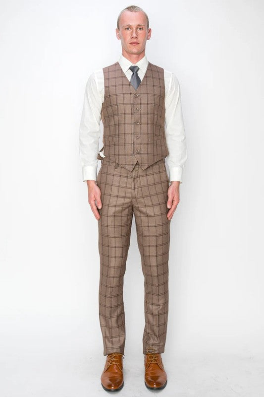 7271-BROWN-CHECKER-3PC-SLIM-REGULAR-SIZE 34R-44R