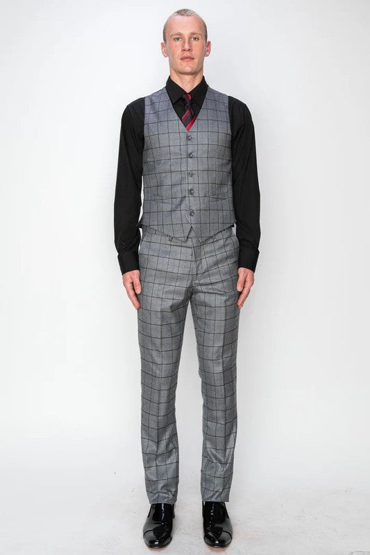1502-GRAY-CHECKER-3PC-SLIM-REGULAR-SIZE 46R-56R