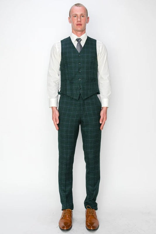 1502-FOREST-GREEN-CHECKER-SLIM-REGULR-SIZE 34R-44R