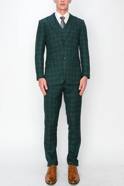 1502-FOREST-GREEN-CHECKER-SLIM-REGULR-SIZE 34R-44R