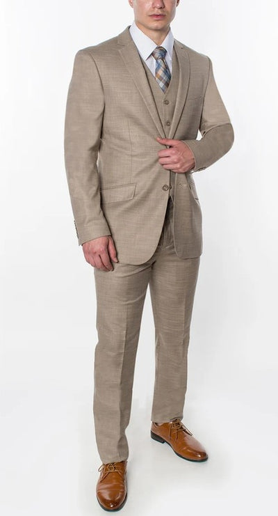 0064-BEIGE-TEXTURED-3PC-SLIM-REGULAR-SIZE 46R-56R